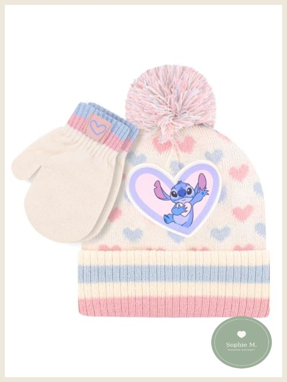 Toddler Knit Winter Hat & Mittens Set Stretch Beanie Pom